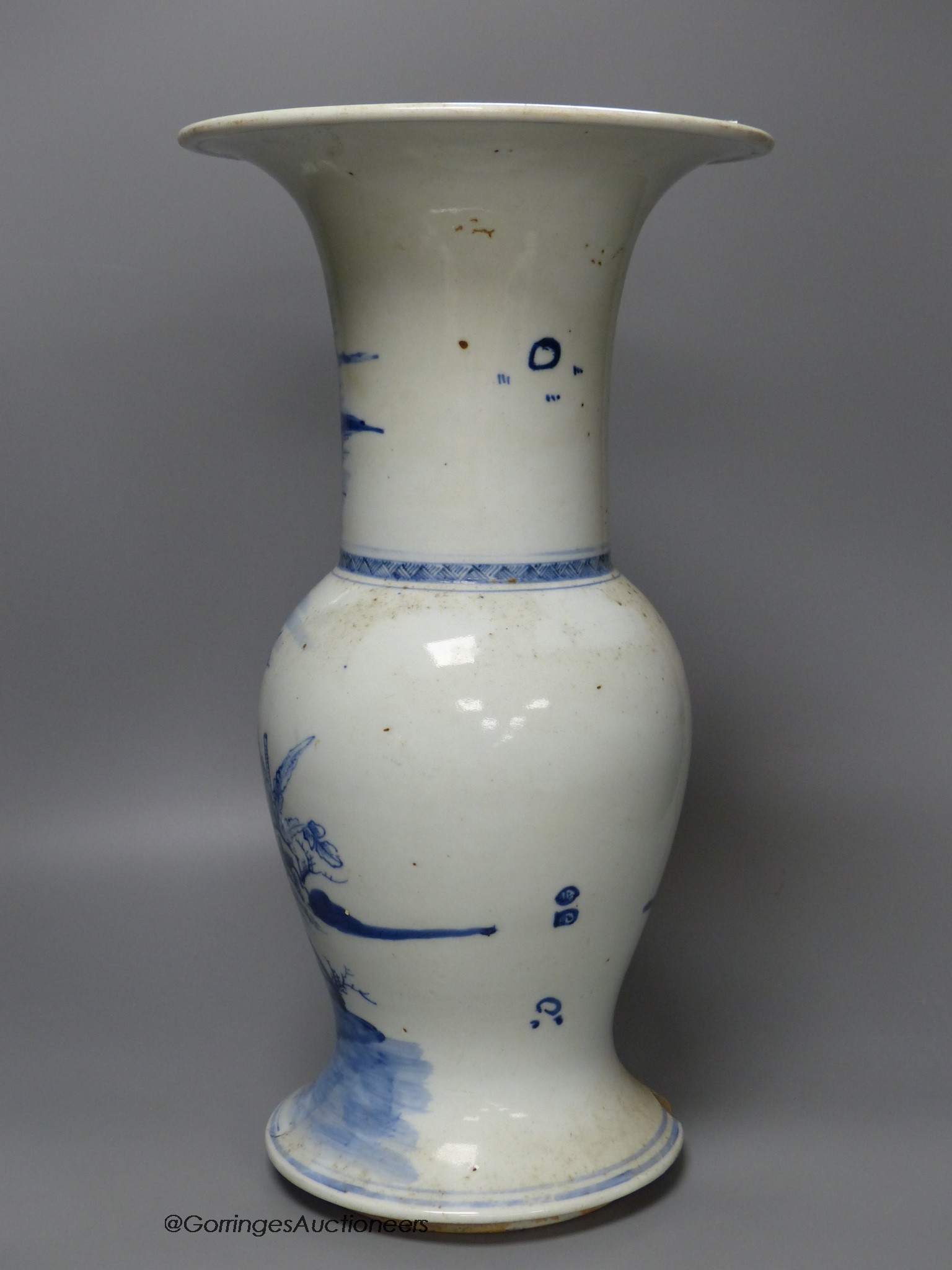 A Chinese blue and white yen yen vase, damaged, 41cm high